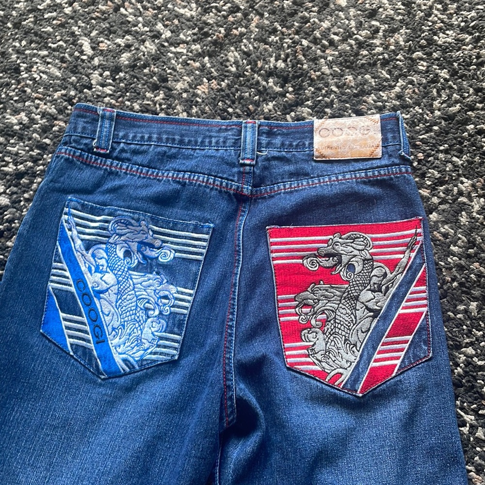 Coogi jeans crazy red and blue embroidery and stitching